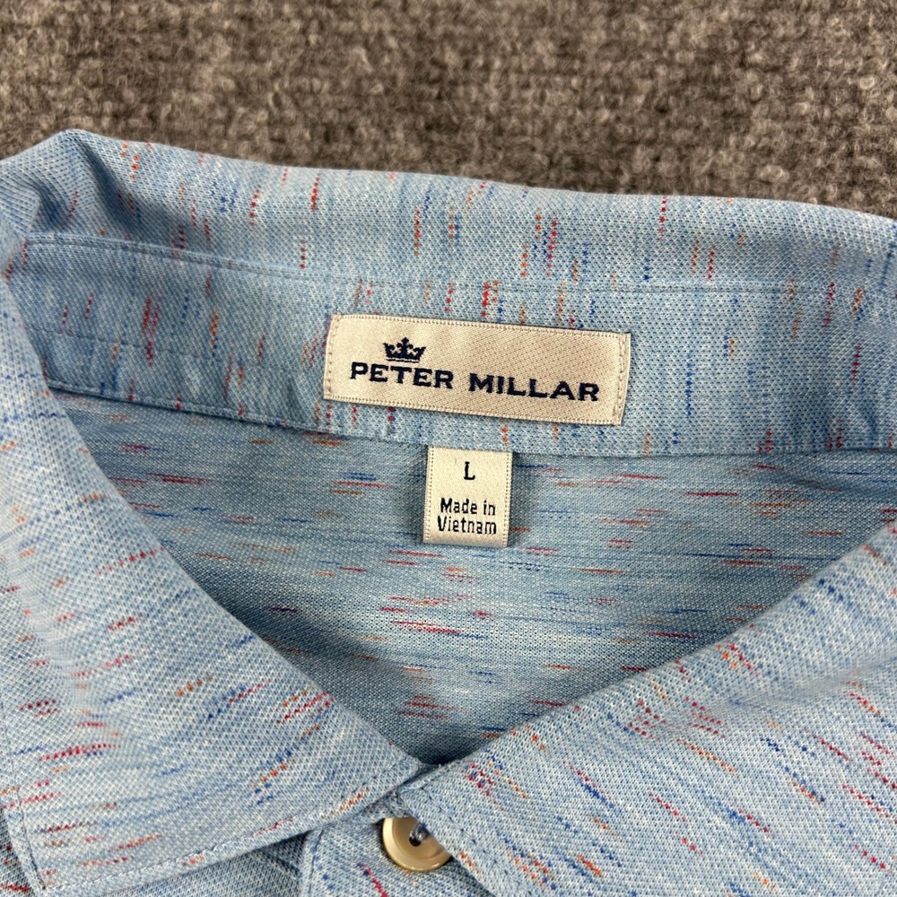 Peter Millar Polo Shirt Mens Large Blue Space Dye Performance MF18EK62S Golf - Picture 3 of 9